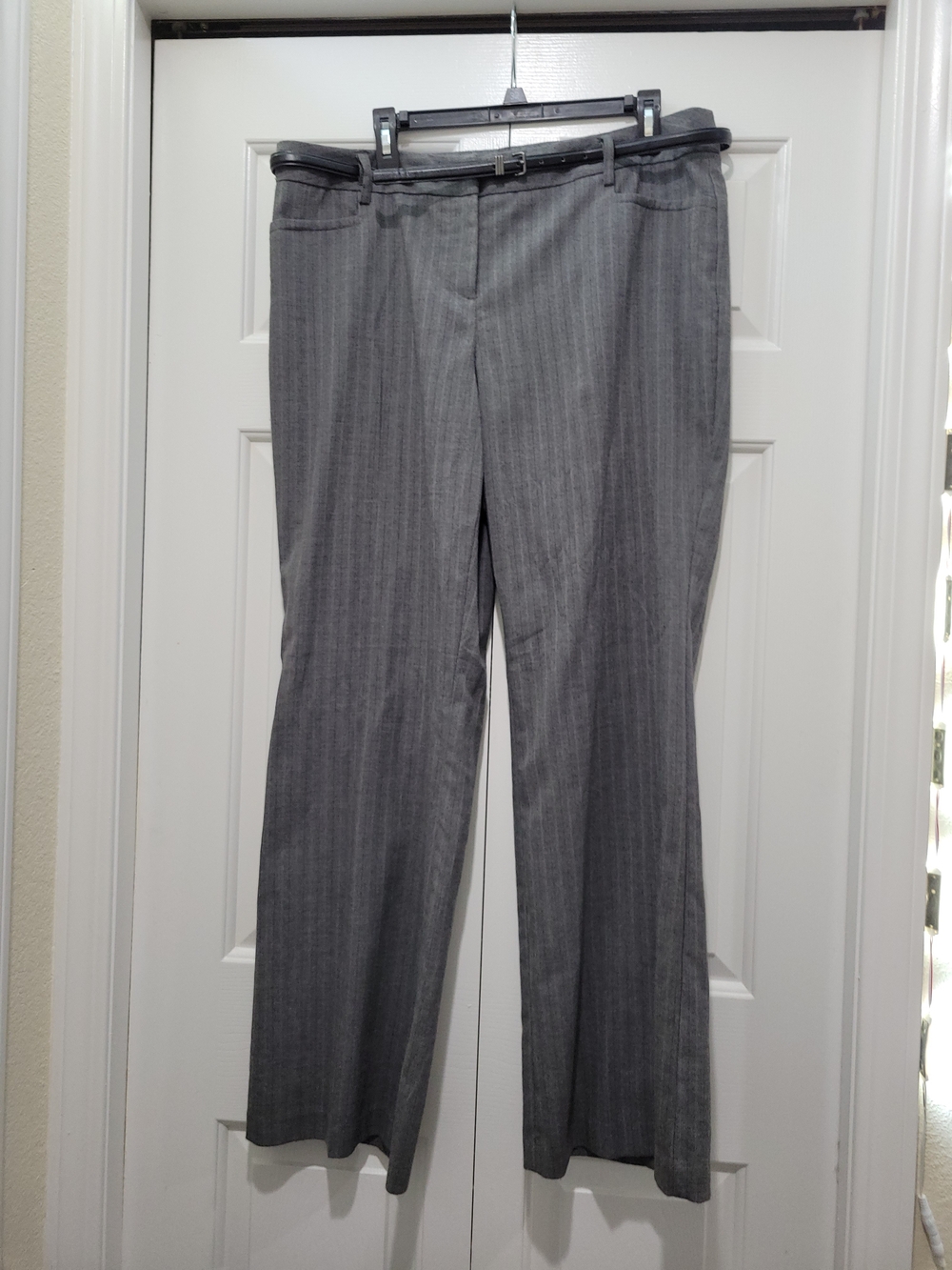 Apt. 9 Gray Pinstripe Wide Leg Dress Pants W/ Detachable Black Belt